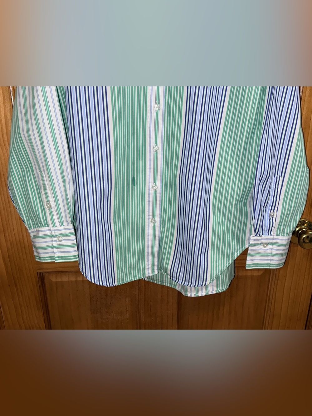 Free Assembly Oversized Striped Button-Down Shirt-Green & Blue-S-EC. - Picture 5 of 13